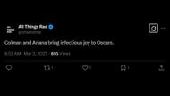 Netizens react to Ariana Grande and Colman Domingo dancing to Queen Latifa's Oscar performance (Image via X/ @sfwmeme)
